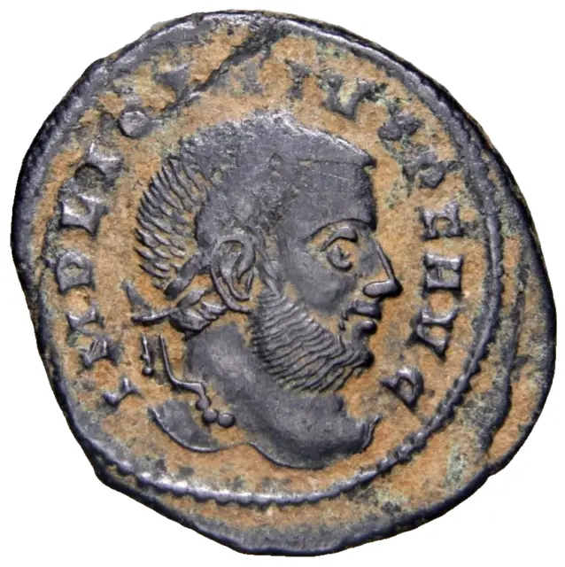 Beautiful Portrait Licinius I AD 308 Ticinum Follis Æ Sol God Sun TT Roman Coin