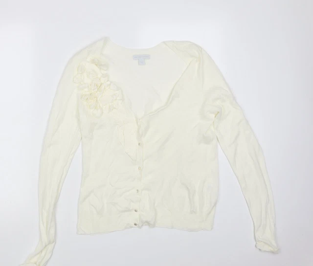 New York & Company Damen-Cardigan elfenbeinfarben V-Ausschnitt Acryl Größe M