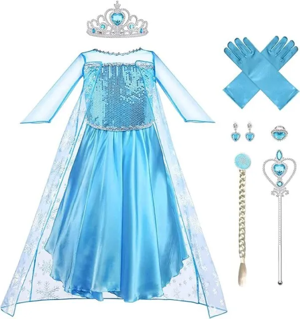 Costume cosplay principessa Elsa Halloween per bambine abito e corona