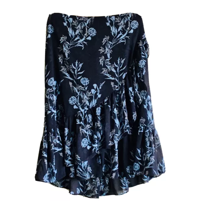 Ann Taylor Womens Brown Blue Floral Pattern Tiered Ruffled Midi Skirt Size 14