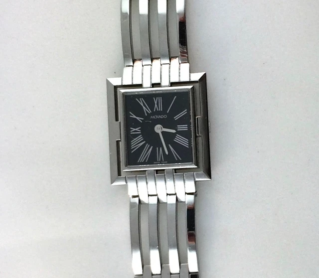 Ladies Stainless Steel  MOVADO ESPERANZA Square Dial Swiss Quartz Watch 7"