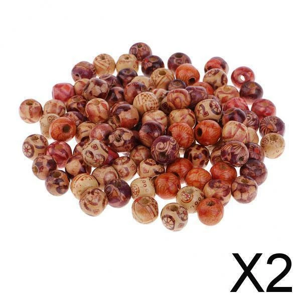 2X 100 stück 10mm Ethnische Boho Holzperlen für Makramee Schmuck Charms