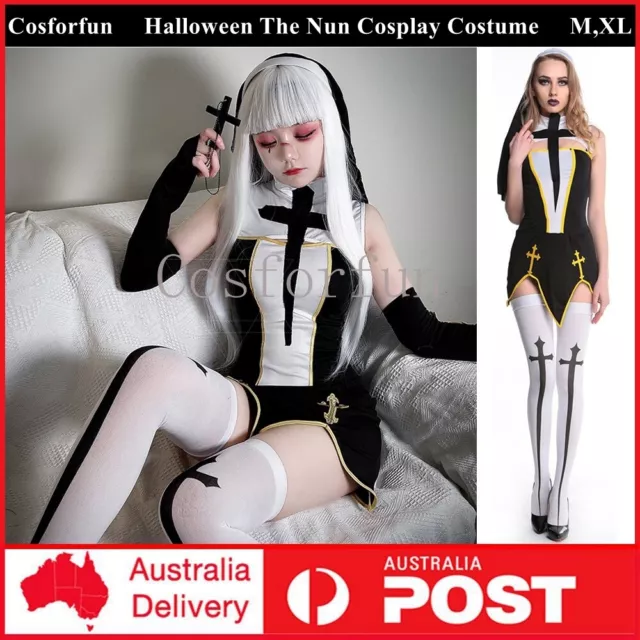 The Nun Cosplay Costume Womens Sexy Nun Complete Outfits Dress Party Christmas