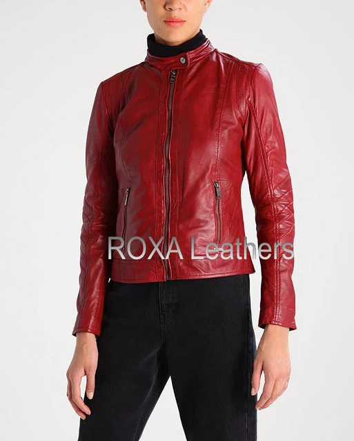 ROXA Designer Women Genuine Lambskin Pure Leather Jacket Red Outdoor Biker Coat