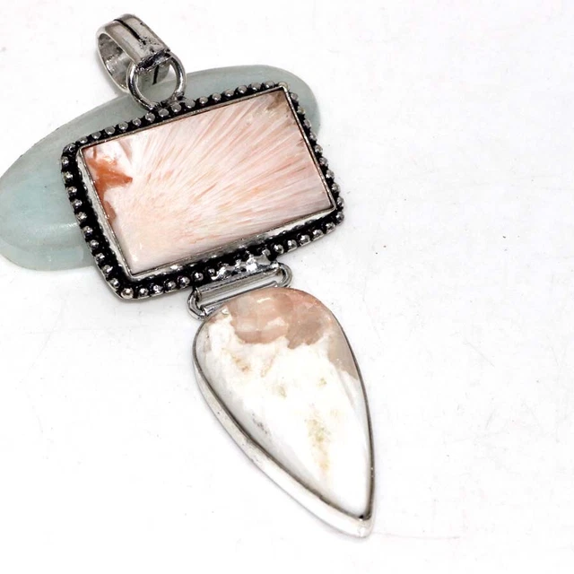Skolezit 925 Versilbert Edelstein Lang Anhänger 3 " Exquisite Schmuck GW