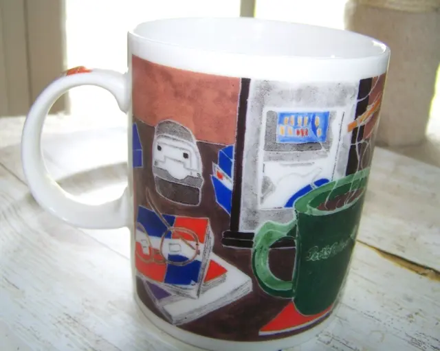 Vintage Peet's Coffee & Tea Mug by Hannah Zender 1996 Work At Desk Scene Rare