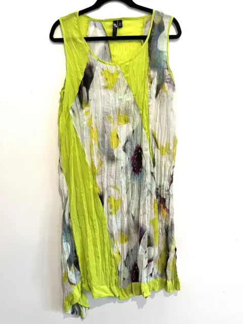 Taking Shape Sz 14 Fluoro Green & Tie Dye Crush Poly Sleeveless Long Tank Dress