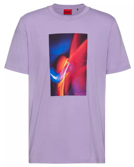 HUGO BOSS LOGO-ARTWORK Cotton Crew Neck Cotton Jersey T-Shirt Light Purple NEW