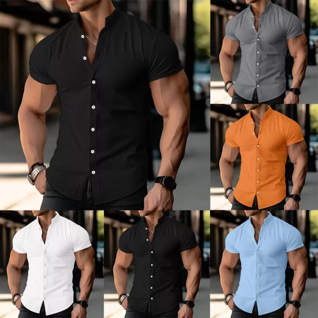 Chemise décontractée à manches courtes pour hommes avec chemisier boutonné e