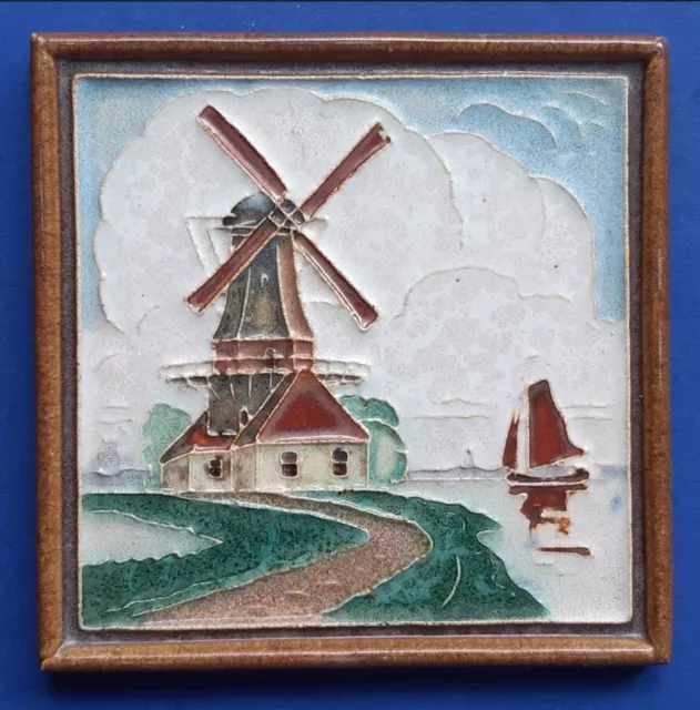 Porceleyne Fles cloisonne tile Dutch Landscape with Mill Royal Delft (F8-24 NICE