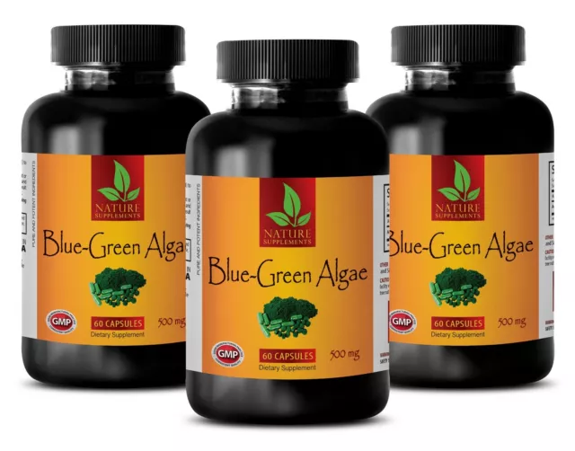 Organic BLUE GREEN ALGAE 500mg - Klamath Algae - Super Antioxidant - 3 Bottles