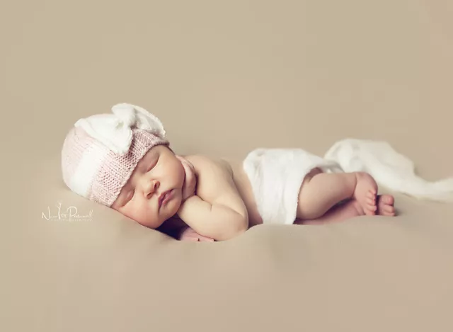 Hand Knitted Crochet Baby Hat Bow Prop Cashmerino Silk Girl Pink Newborn-12m 2