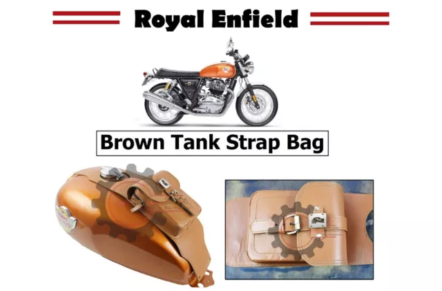 Brown "Leather Tank Strap Bag & Lapel Pin Fit For Royal Enfield Interceptor 650"