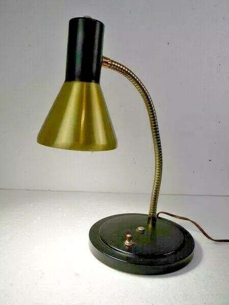 Brass Finish Mid-Century Goose Neck Desk Lamp Vintage Excellent Used Condition