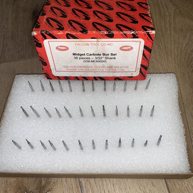 Exc USA Falcon Tool Company Midget Carbide Burr Set 36 pieces with 3/32” Shank