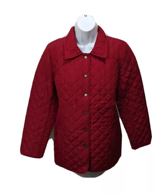 J Jill Diamond Quilted Red Barn Coat jacket Womens M Snap Long Sleeve Lightweigh