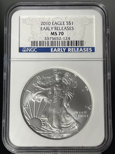 2010 $1 American Silver Eagle Ngc Ms70 Early Releases Blue Label