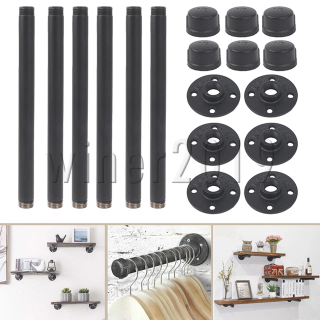 Industrial Pipe Shelf Floating Iron Brackets 9.84" L for Wall Mount Pack of 6