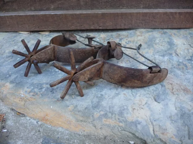 Vintage Western Cowboy Rusty Boot Spurs Leather Strap, 8 pt. rowels