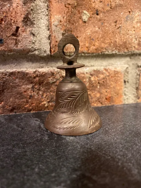 Vintage Etched Brass Bell Made In India With Clapper