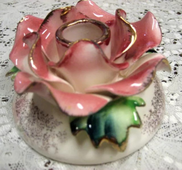 Vintage Commodore Japan Rose Candle holder - 4" diameter