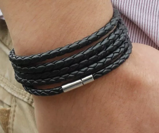 Leather Braided Wristband Wrist Strap Band Bracelet Bangle Magnetic Clasp A138 2