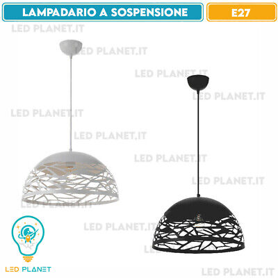 Lampadario design contemporaneo paralume metallo traforato sospensione e27 LED