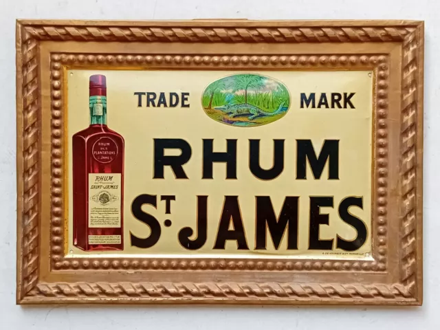 Ancienne plaque tôle publicitaire RHUM St JAMES alcool des Antilles - crocodile