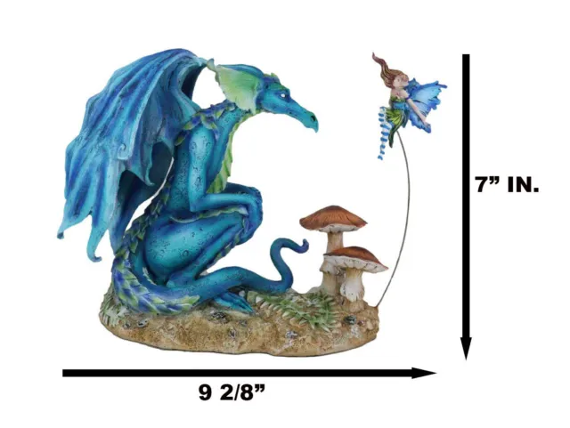 Amy Brown Strange Encounter Blue Dragon With Toadstool Pixie Fairy Figurine 3