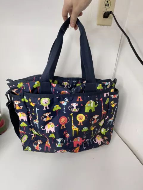 LeSportsac Ryan Diaper Bag Baby Tote - Zoo Animals Motif - Dark Blue