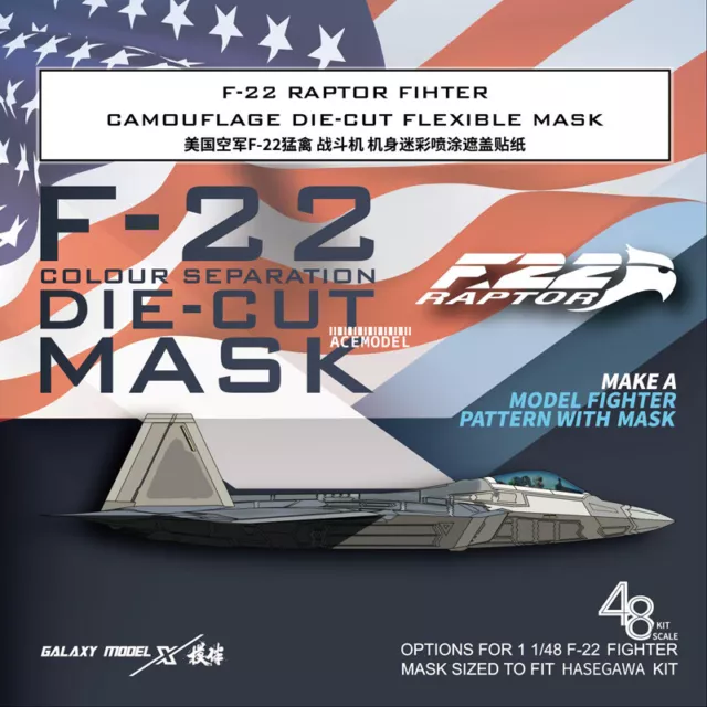 1/48 F-22 Raptor Camo Color Separation Die-cut Decal Mask for Hasegawa 52293