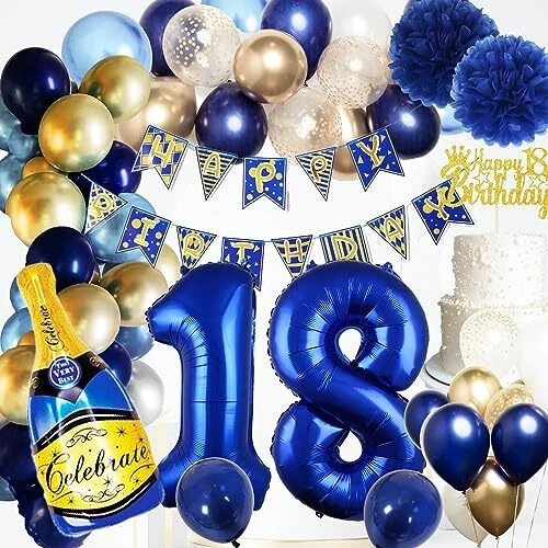 18 Geburtstag Deko Set Junge - Fotogirlande Mit 18 Karten & Cake Topper