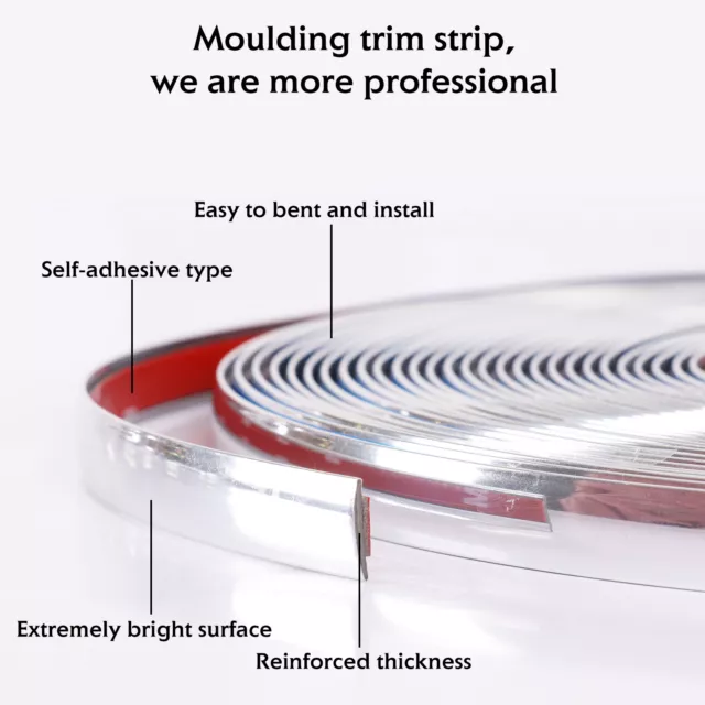 Chrome Molding Trim Self-adhesive Auto Protector Strips Scratch Proof 8mm～50mm 2