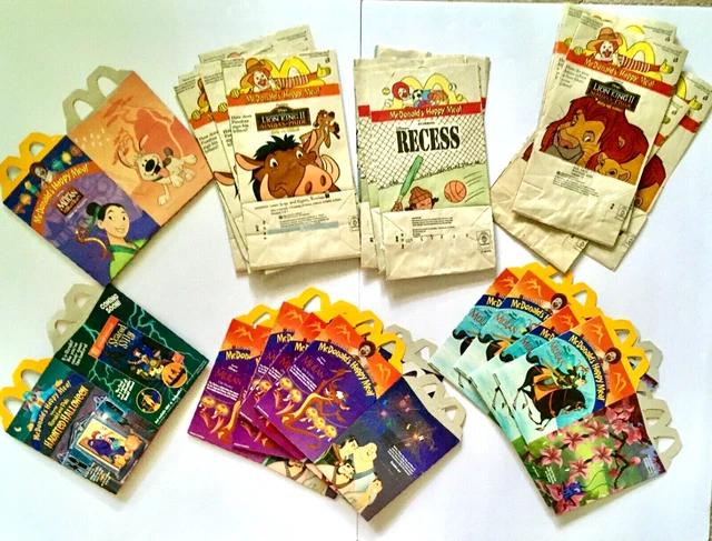 26 McDonalds Happy Meal Boxes/Bags New Disney's Mulan Lion King Recess Haunted