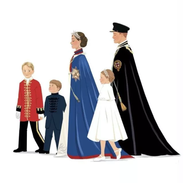 Prince & Princess Of Wales & Family Illustrations Fridge Magnet 4.25" X 4.25"