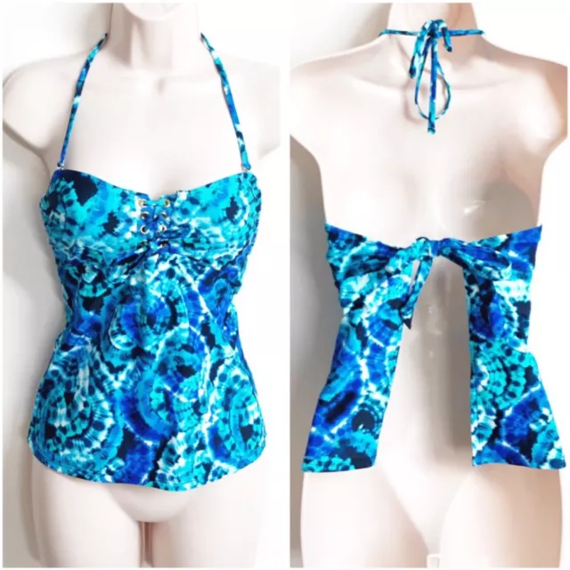 NEW SO Blue Tie Dye Halterkini Adjustable Swim Top Juniors