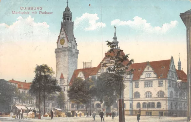 722447) AK Marktplatz mit Rathaus Duisburg gelaufen 1913