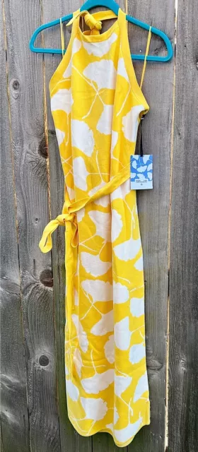 Diane Von Furstenberg DVF Halter Tie Neck Ginkgo Yellow Sweaterknit Dress XL