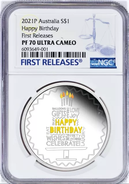 2021 P AUSTRALIA Happy Birthday 1oz SILVER PROOF COIN NGC PF70 First Releases