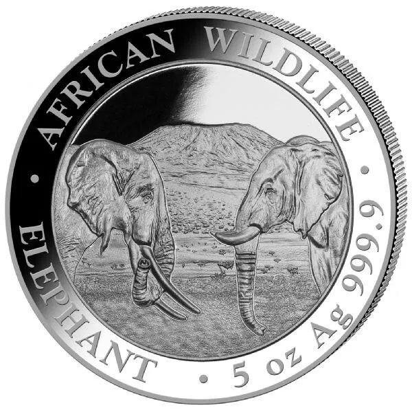 RARE Somalia Elephant 2020 - African Wildlife 5 oz Silver Bullion Coin