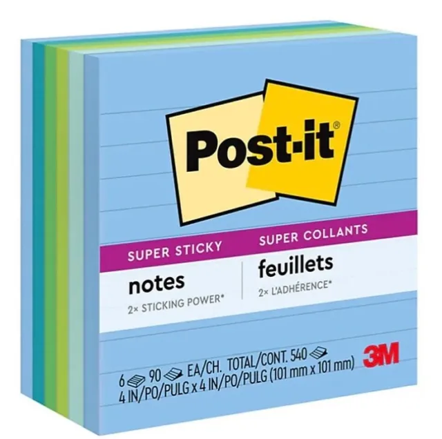 Post-it Lined Super Sticky Notes 4" x 4" Oasis Collection 675-6SST Blue Green