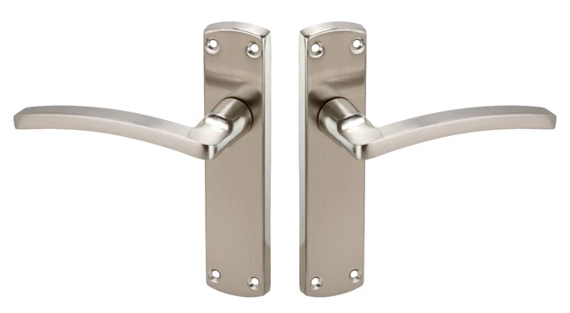 Modern Door Handles on Backplate - Satin Chrome Door Handles