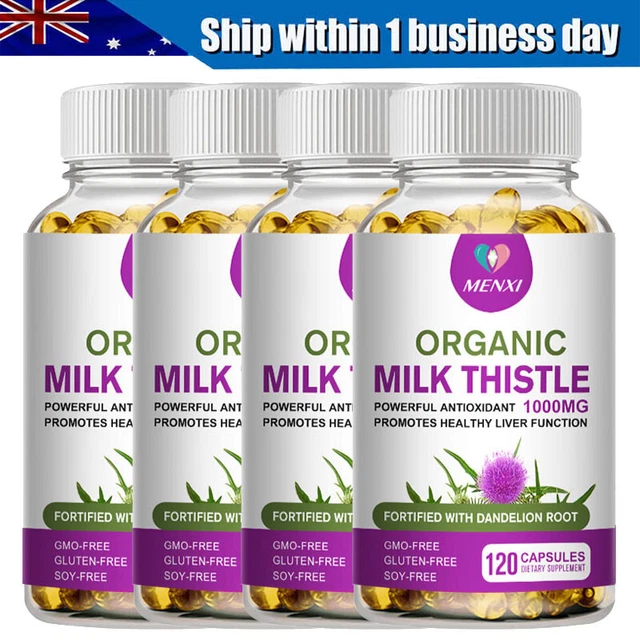 1000MG MILK THISTLE (Silymarin) Dandelion Root Capsules Liver Health 1