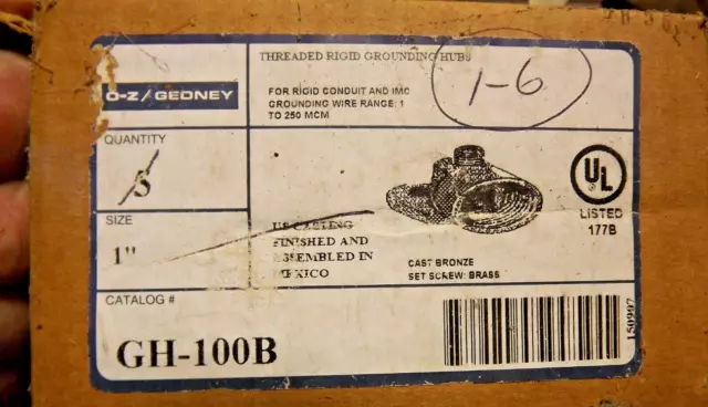 OZ/GEDNEY GH100B  1” Threaded Grounding Hub