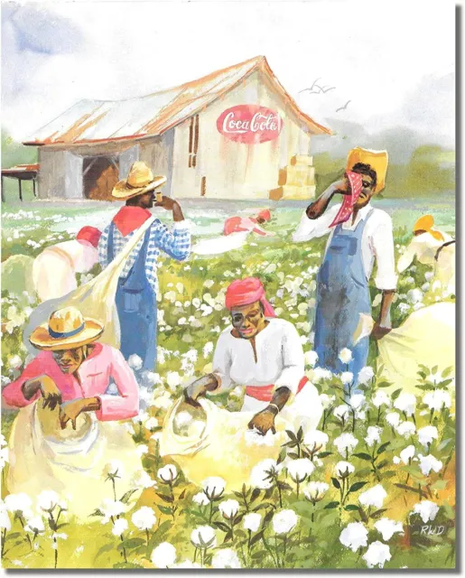 Black African American  Picking Cotton Barn Coca-Cola Sign "8x10" Print