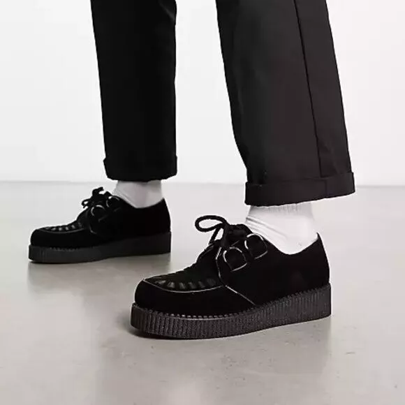 Truffle Collection Creepers Lace Up Shoes 10 Black Faux Suede Goth Punk 90s Alt