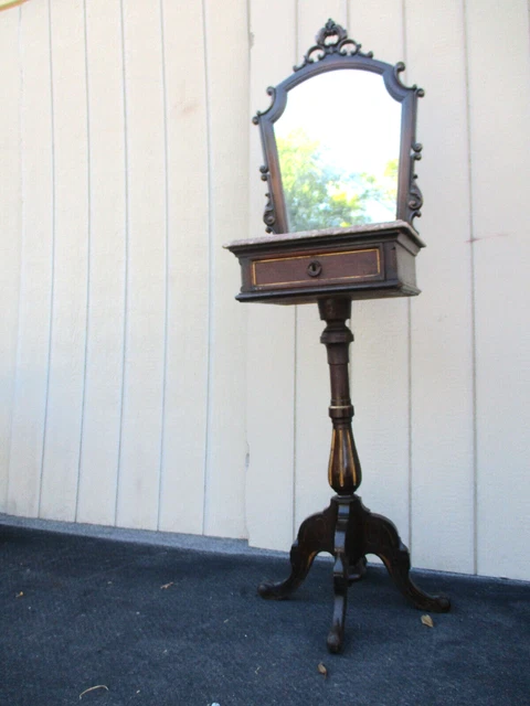 63548 Antique Victorian Walnut Shaving Stand W/ Mirror