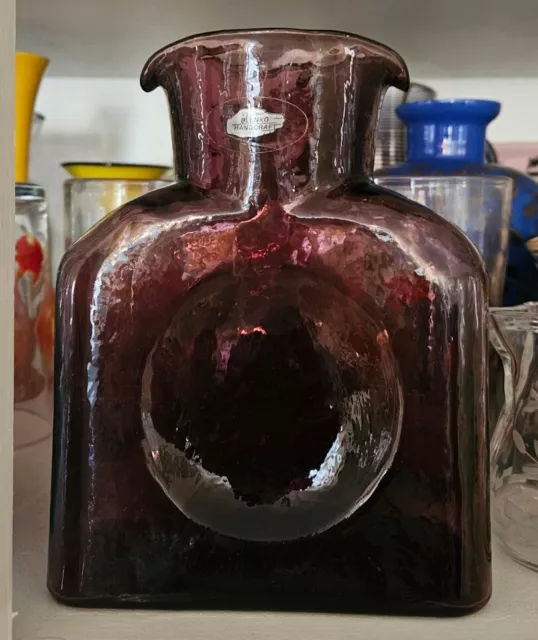 Blenko Art Glass Amethyst Water Bottle 384 Pitcher Carafe Decanter Double Spout