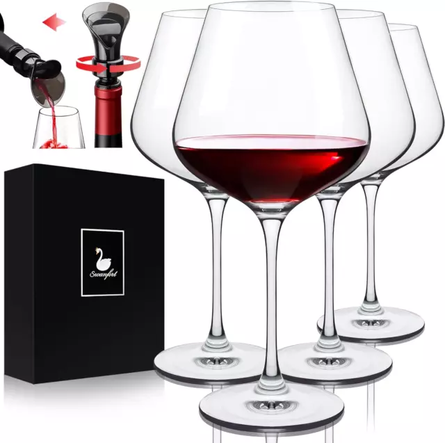 Swanfort Red Wine Glasses Set of 4, Extra Large Stemmed Wine Glasses 23 Oz, w...