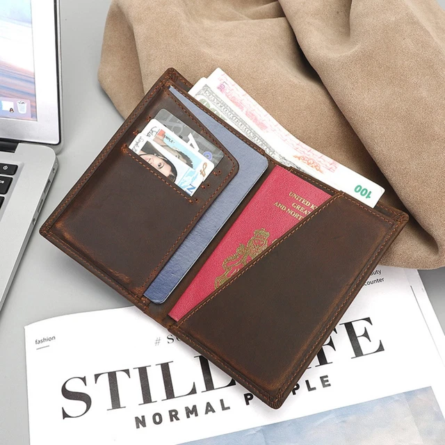 Genuine Leather Passport Card Holder - Travel Wallet RFID Blocking Case Cover